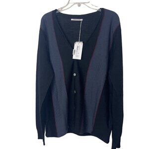 Wood Wood Mens Sweater Size XXL Black Mario Striped Cardigan Pure Wool New